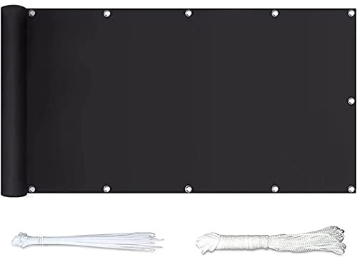 Brise-vue en tissu noir avec attaches de câbles - 1 x 4,5 m - Anti-UV - Pour balcon, terrasse, porche, jardin
