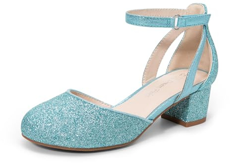 DREAM PAIRS Scarpe Eleganti da Ragazza con Punta Chiusa e Tacco Alto Principessa Scarpe per Bambine con Tacco a Blocco Mary Jane,Size 28,Blu,KKUMPU2501