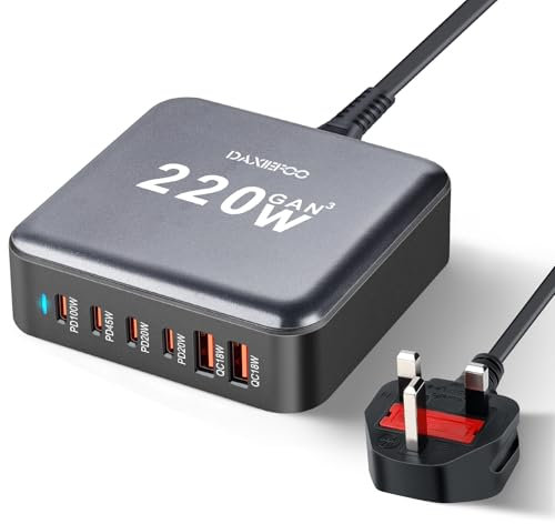 USB C Charger, 6 Port USB C Plug Fast Charging PD+QC Phone Charger Plug, UK Multi USB Plug for iPhone 15,14,13,12,11, iPad, MacBook Pro, Samsung Galaxy