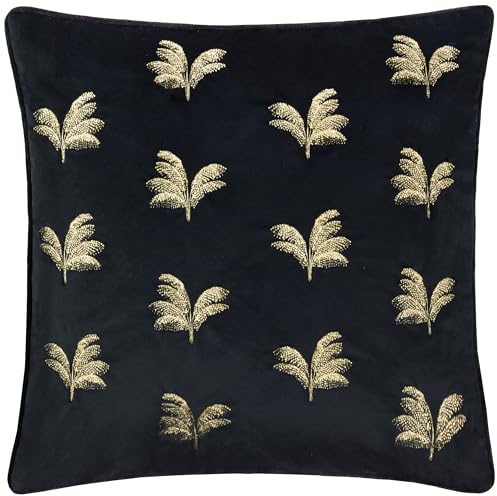 Paoletti Guilded Palms Embroidered Feather Rich Cushion - Black - 45x45cm