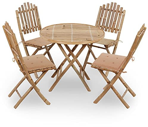 Mobilier à dîner d'extérieur Pliable 5 pcs avec Coussins Bambou, Meubles, Mobilier de Jardin, Salons de Jardin, Beige, 15.9 KG, 3063963