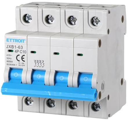 380 V 10 A C10 Interrupteur magnétothermique 415 V AC, triphasé, occupe 4 modules de conduite DIN, 4P 4 pôles, 6 KA 6000 AMPERE, INTERRUPTEUR DE CIRCUIT