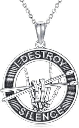 HUKKUN Schlagzeuger Geschenke Sterling Silber Schlagzeuger Kette Musik Anhänger Halskette Musik Schmuck Geschenke