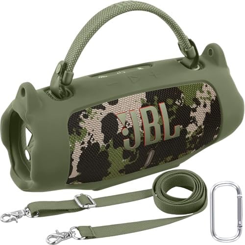 Khanka for JBL Charge 6 Silicone Protective Cover with Detachable Shoulder Strap & Utility Hook, Flexible Soft Case for JBL Charge 6 Portable Bluetooth Speaker,Case Only (Army Green)