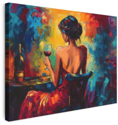 MuchoWow© Bilder Wohnzimmer Deko Modern Wandbild Kunstdruck auf Leinwand | 40x30 cm - Bild Schlafzimmer über Bett Room Decor Geschenke Wein - Frau - Stimmungsvoll - Farbenfroh