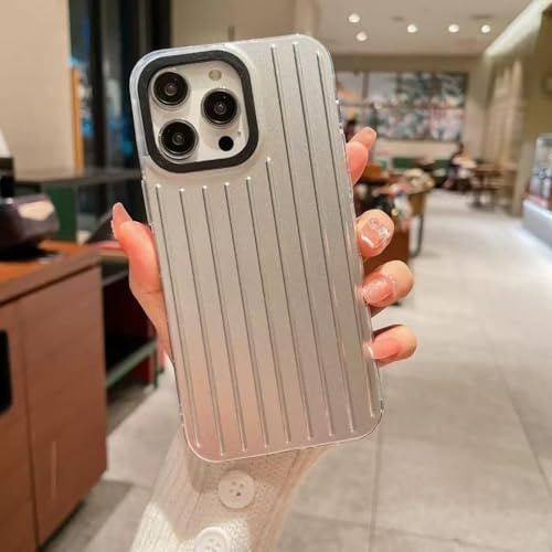 SSASMEU Stilvolle Business-Gepäck-Telefonhülle für iPhone 16 15 14 13 12 11 Pro Max 16pro 15plus 14plus Hülle Harte Silberne 3D-Streifenhülle (Für iPhone 13/Silber-Schwarz)