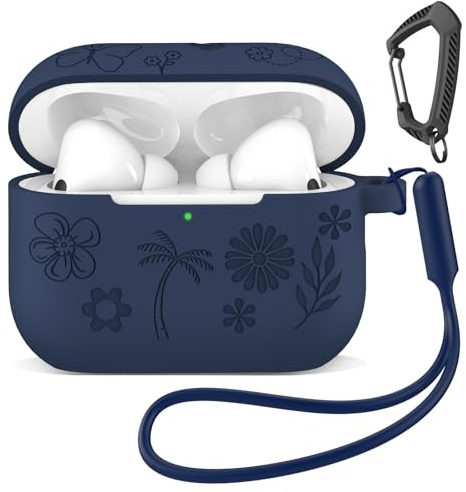 MATEPROX Silikon Hülle Kompatibel mit AirPods Pro 3. Generation 2025 Kratzfeste Schutzhülle mit Karabiner und Kopfhörerhüllen-Halter für AirPods Pro 3-Azurblau