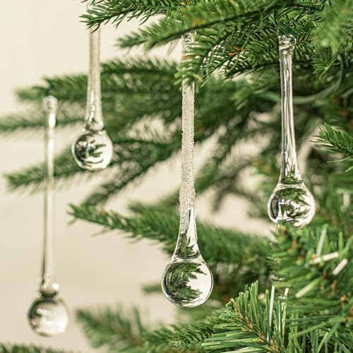 KI Store 12pcs Assorted Clear Glass Crystal Raindrops 15cm and 10cm Decorative Hanging Raindrop Crystals for Christmas Tree Chandelier Garland Window Decorations
