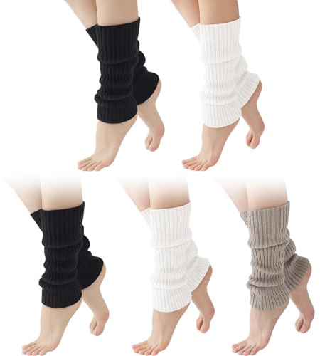 JcvPot Stulpen Damen, 5 Paar Beinwärmer in Weiß, Schwarz Und Grau, Warme Stulpen Für Damen, Ideal Für Outdoor-Aktivitäten Und Als Geschenk, Einheitsgröße 40 Cm