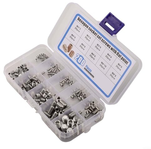Yuanpgky Innensechskantschrauben-Set aus Edelstahl, metrisches Gewindestift-Sortiment-Set mit 3 mm bis 8 mm Größen, 200 Stück, für industrielle und Heimwerker-Anwendungen