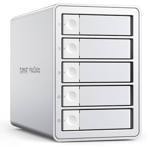 ORICO Enclosure RAID 5 Alloggiamenti per Dischi Rigidi HDD/SSD SATA da 2,5/3,5 Pollici Fino a 5 x 22 TB, Docking Station USB 3.0 in Alluminio per Dischi Rigidi, Supporta RAID 0/1/5/10/PM (9958RU3)