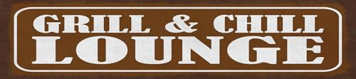 vianmo Blechschild 10x46 cm Grill und Chill Lounge Deko Geschenk Schild