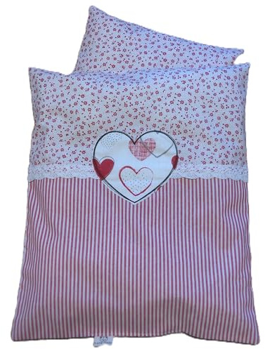 Puppenbettwäsche rot weiß, Herzchen-Design, 3 Variaten, verschiedene Größen, für Puppenwagen,-bett oder Puppenbuggy (Herz)