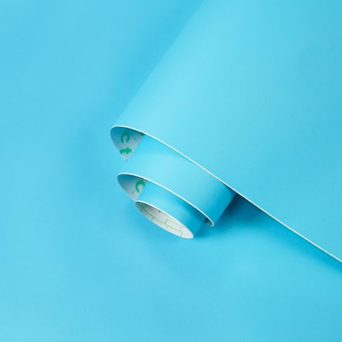 ICYEHAO Selbstklebende Tapete Blau, 40 x 500cm Abziehen und Aufkleben Tapete Hellblau Matte Klebefolie Möbel Klebetapete Möbelfolie Selbstklebend für Badezimmer Wohnzimmer Schlafzimmer Küche