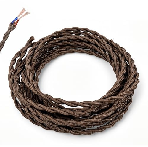 LteelDay 5m Cable Marrón Oscuro Cobre Puro, Vintage Trenzado 2x0.75mm | Certificado VDE, 2x0.75mm². doble aislamiento. Ideal para lámparas colgantes, decoración retro y bricolaje.