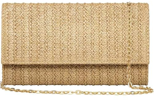 DOINEUFL Sacs en paille pour femme, pochette en raphia tissé, sac à main à bandoulière, sacs d'été pour mariage, soirée, plage, kaki