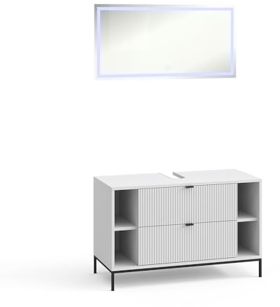 Vicco Badmöbel-Set Eliza, Weiß, 100 cm, besteht aus Badspiegel und Waschbeckenunterschrank