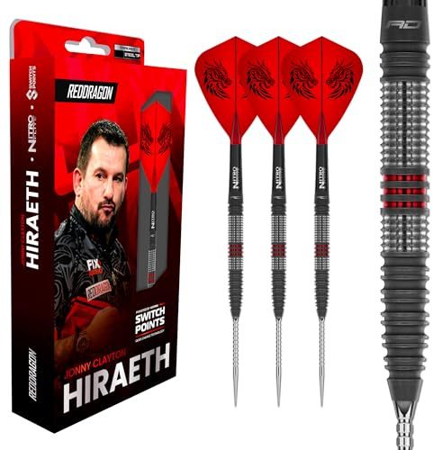 RED DRAGON Darts – Profi Spieler – Jonny Clayton Hiraeth Series - Original | Switch Points Powered by Winmau | Profi Dartpfeile | 90% Tungsten Darts Set mit Flüge & Schäfte - Steeldarts 22g & 23g