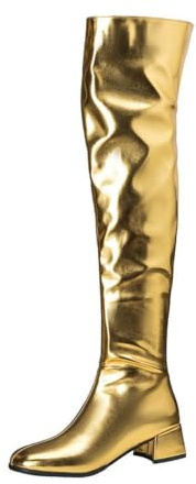 Generico Stivali Sopra il Ginocchio Metallizzati da Donna, Stivali Cuissardes Lucidi con Tacco Comodo 5cm, per Feste, Festival & Party