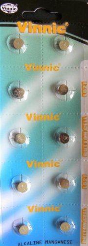 Vinnic Lot de 10 Piles alcalines AG1 L621 LR60 utilisées dans Les Montres, calculatrices, Jouets, Lasers, Montres, thermomètres et de Nombreux Autres Articles électroniques.