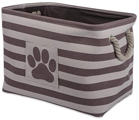 Bone Dry Pet Storage Collection Striped Paw Patch Bin, Small Rectangle, Brown