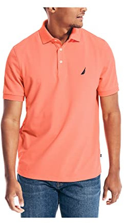 Nautica Men's Short Sleeve Solid Stretch Cotton Pique Polo Shirt, Pale Coral, Medium