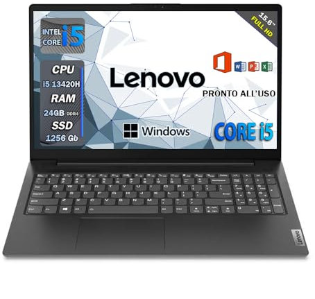 Lenovo Notebook i5 13Th | Pc portatile 24gb Ram ddr4 | Display 15.6 Full Hd | SSD 1000 Gb | Wi fi, Bt, Windows 11 Pro | Office Pro, Laptop pronto all’uso