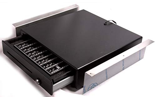 iQPOS Kassenlade IQCASH410CU mit Münzbrett und Montagehalterung, Schwarz, Metall, 410x415x100mm, 6,5kg, 4 Geldscheinfächer, Elektronisch und Mechanisch, Tragbar, Untertischhalterung