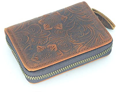 JJNUSA Herren Minimalistische Ledergeldbörse Kartenhalter Distressed Geschenke Reißverschlusstasche Braun, M, Minimalistisch