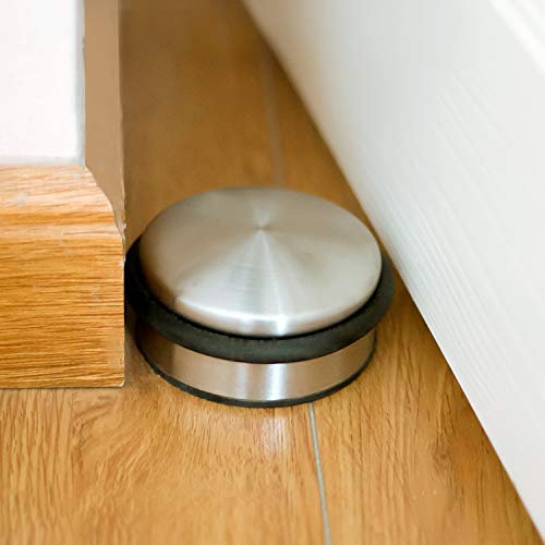 KINJOEK Butée de porte robuste sans perçage, butée de porte en acier inoxydable, entourée de bandes de protection en caoutchouc, cale de porte antidérapante pour bureau, maison, garage, porte de