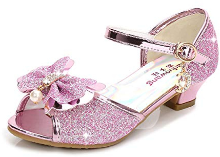 YOSICIL Mädchen Prinzessin Sandalen ELSA Schuhe mit Absatz Glitzer Schuhe Kinder Kristall Pumps Mädchen Kostüm Zubehör Schuhe Lila Blau Pink Golden Silber