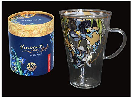 CARMANI Einzigartige Glasbemalte Tasse für Kaffee, Latte, Cappuccino, Tee, heiße Schokolade mit Irys von Vincent Van Gogh