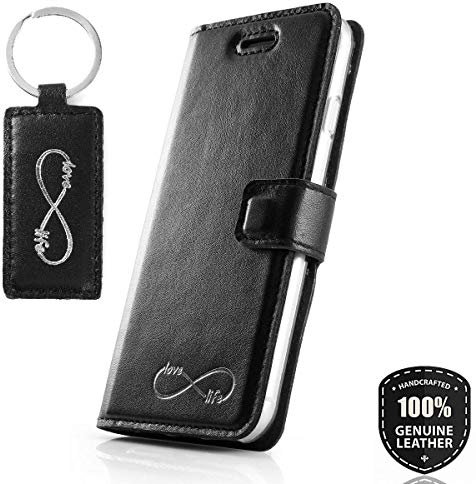 SURAZO Handy Hülle Für Samsung Galaxy A20e - Infinity Silber - Costa Schwarz - Glattleder Premium - Vintage Wallet Case