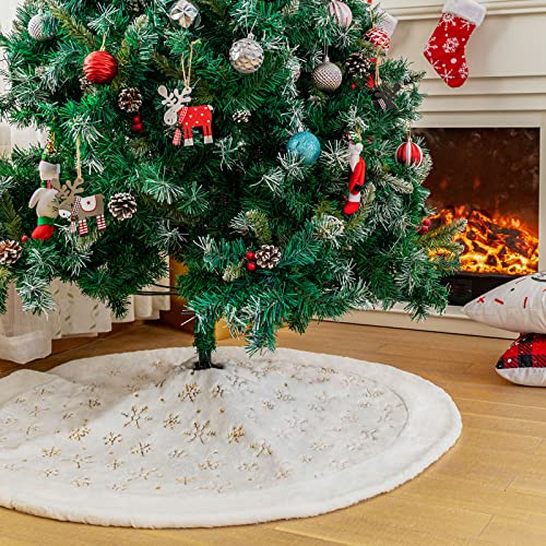 Deggodech Weihnachtsbaum Röcke Weißer 90cm Weihnachtsbaum Rock Weiß Plüsch Rund Weihnachtsbaumdecke Fell Christbaumständer Teppich für Weihnachtsfeiertag Dekorationen (Gold, 90cm/35zoll)