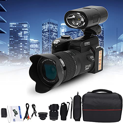 11 Piece Digital Camera Set, D7200 33MP 0.5X Wide Angel Len + 24X Telephotos Lens+ LED Spotlight, Support Up to 128GB SD Card, 1080P HD DSLR Camera Suitable for Photography Beginners
