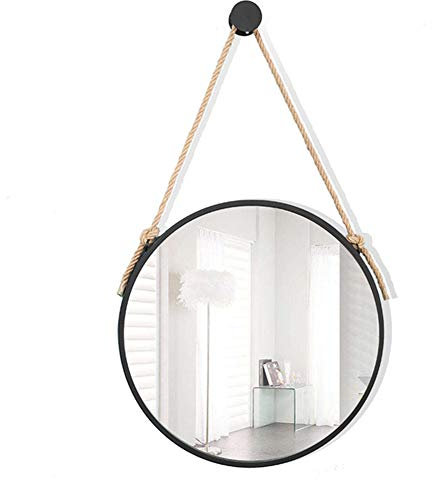 KOOU Modern Round Black Bathroom Mirror, Wrought iron Framed Wall Mounted Mirror HD glass mirror for your Bathroom or Other Rooms in your Home, 60 * 60cm JZU-1