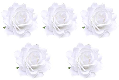 Lurrose 5 Stück 10 cm Stoffblumen-Brosche für Braut, lebensechte Rose, Corsage Blumen, Haarspange, Kleid für Hochzeit (weiß)