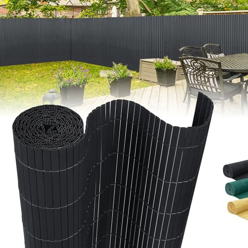 LZQ PVC Sichtschutzmatte Sichtschutzzaun Anthrazit, 5 x 1,6 m (L x B), Balkonverkleidung, Balkonumrandung, Blende mit verstärkten Lamellen, Garten, Balkon, Terrasse, Outdoor