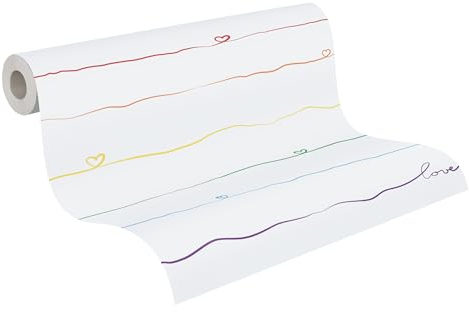 A.S. Création Kinderzimmertapete Little Love Tapete mit Herzen PVC-freie Vliestapete bunt weiß rot blau gelb seidenmatt glatt 381401