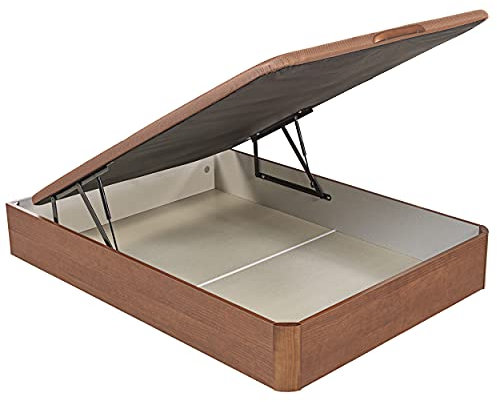 What The Sleep | Canapé Abatible de Madera Gran Capacidad | 150x190 | Montaje y Retirada Usado Incluido | Cerezo | 32 cm | Apto Todos Colchones | Esquinas Delanteras Redondeadas | Storage Bed