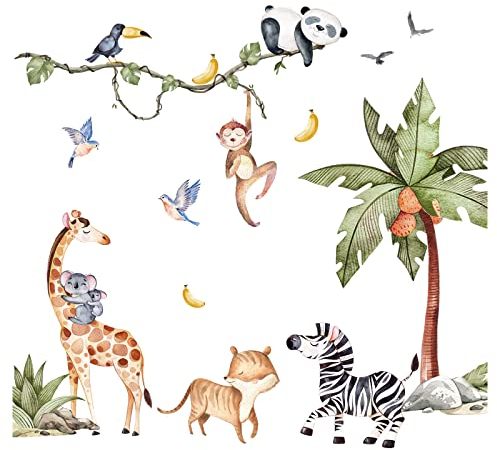 Grandora Wandtattoo Dschungel Tiere & Baum Wandaufkleber Kinderzimmer Wandsticker Babyzimmer Wanddeko DL803-1