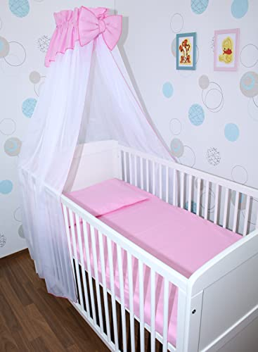 Primawela Baby Bettset Bettwäsche mit Himmel Chiffon - Rosa - Bettausstattung Set (7 teilig)