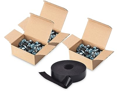 DIGITUS Set: M6 Schrauben & Käfigmuttern – 150 Stück – Für 19-Zoll & 10-Zoll Schränke – Silber + Klettband für Kabelmanagement