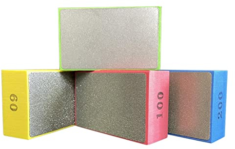 POHOVE Diamant-Handschleifpads, Diamant-Handpolierpads, Diamant-Schleifblock-Set zum Schleifen von Keramik, Fliesen, Beton, Glas, Stein, Granit, Marmor, 60#, 100#, 200#, 400# (4 Stück)
