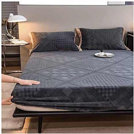 Medium Doppelbettlaken, Flanell-Deckhaube Matratzenbezug aus verdicktem Milchsamt Zartes und glattes Laken 360° Rundum-Paket Mit 2 Kopfkissenbezügen (Farbe : Grey, Größe : 150x200cm/H5-28cm)