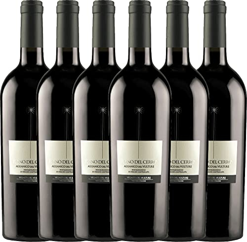 VINELLO 6er Weinpaket Rotwein - Piano del Cerro Aglianico del Vulture DOC 2019 - Vigneti del Vulture mit Weinausgießer | 6 x 0,75 Liter