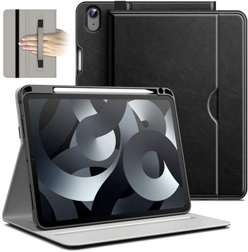 JETech Hülle für iPad Air 11-Zoll M3/M2 (2025/2024), iPad Air 5/4 (10,9 Zoll, 2022/2020), PU Leder Folio Schützende Cover Schutzhülle mit Stifthalter & Tasche, Multi-Winkel Ansehen (Schwarz)
