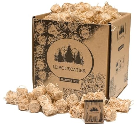 Allume-feu écologique en Laine et Cire de Bois 100% naturels pour cheminée poêle cuisinière Barbecue brasero et feu de Camps. 160 à 170 allumes-feu sans Odeur. Boite d'allumettes Offerte