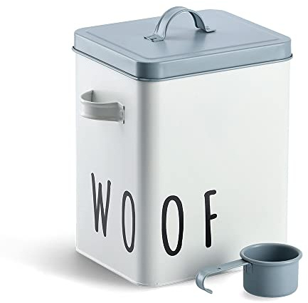 Zeller 19218 Futterdose Woof, Metall, weiß/blau, ca. 23,4 x 16,2 x 23,2/25,8 cm