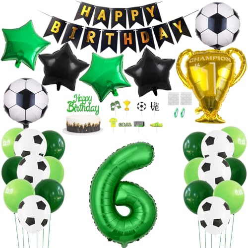 Daimay Fußball Luftballon 6 Jahre Geburtstag Deko Fussball Party Geburtstagsfeier Ballon Zubehör Set Grün Fußball Thema Party Happy Birthday Banner Fussball Tortendeko für Kinder Jungen Fußballfans
